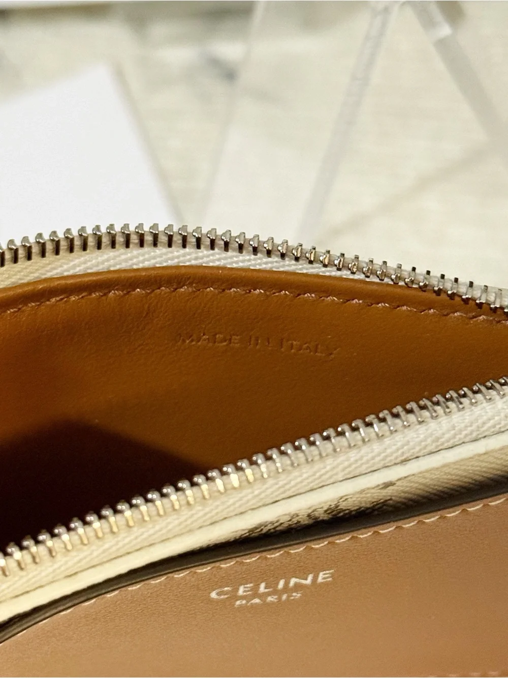 Celine Triomphe Canvas & Leather Zipped Card Holder Wallet